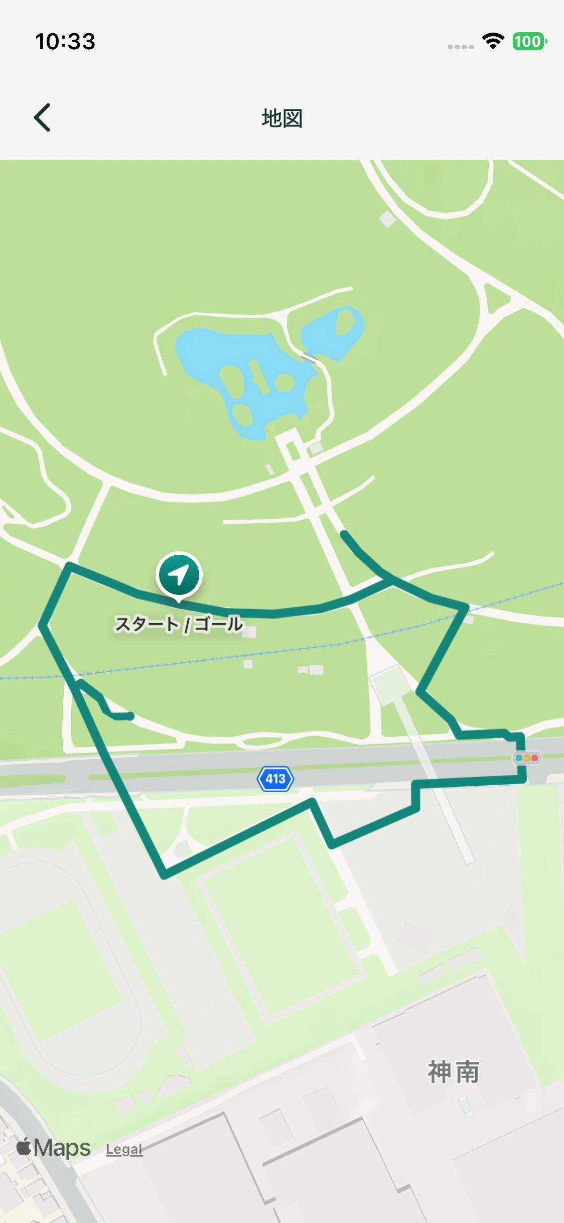 コース全体を全画面地図で確認する画面